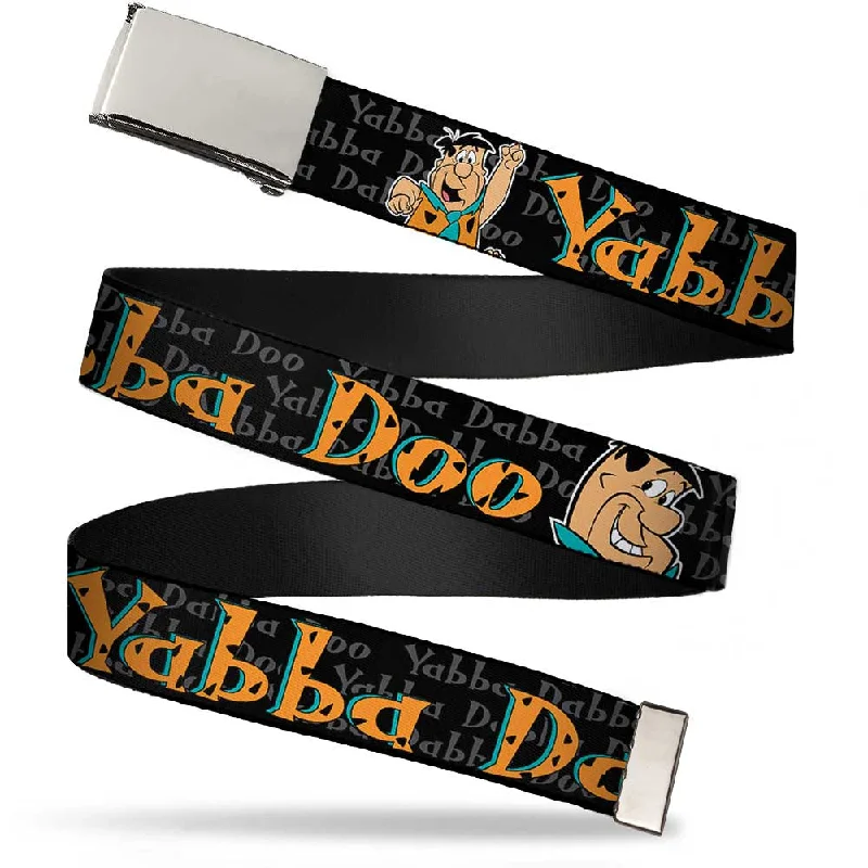 Chrome Buckle Web Belt - Fred Face/Pose YABBA DABBA DOO Black/Gray/Orange Webbing