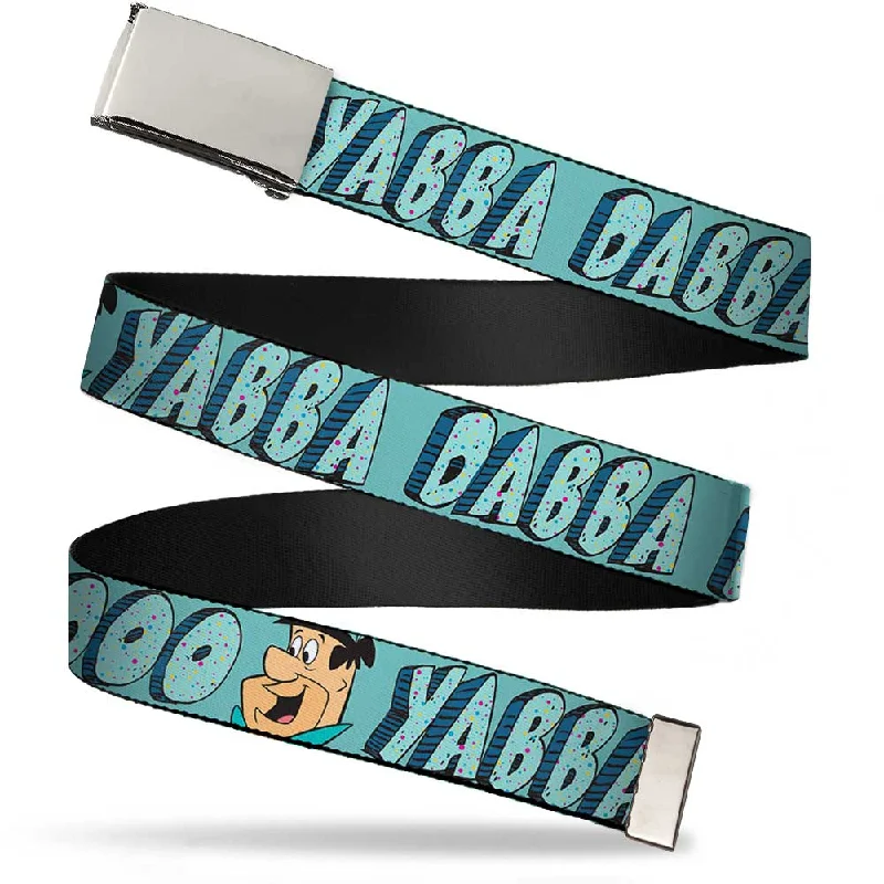 Chrome Buckle Web Belt - Fred Face YABBA DABBA DOO Blues Webbing