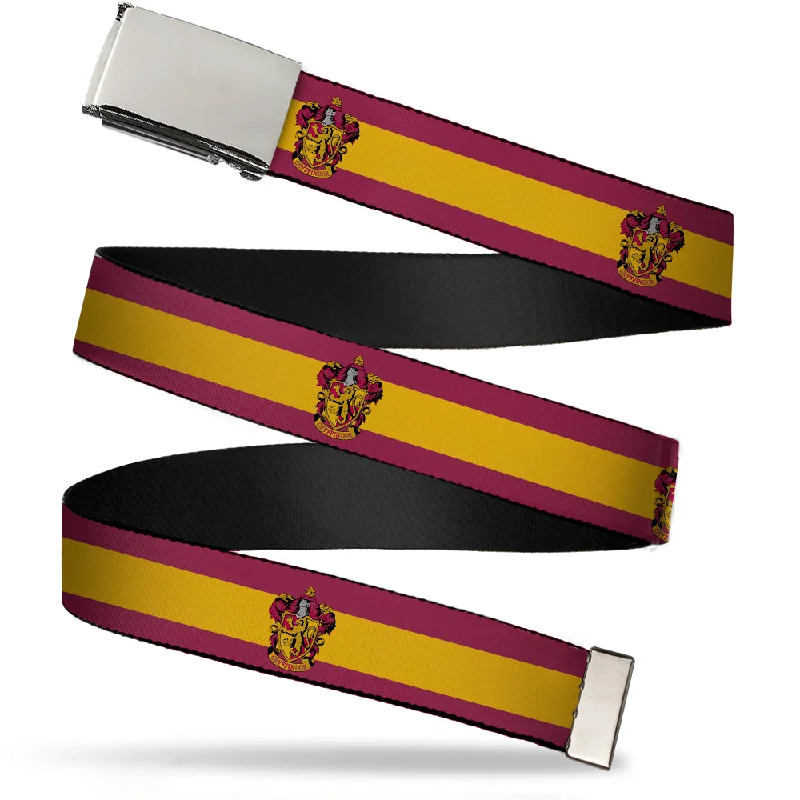 Chrome Buckle Web Belt - GRYFFINDOR Crest/Stripe9 Burgundy/Gold Webbing