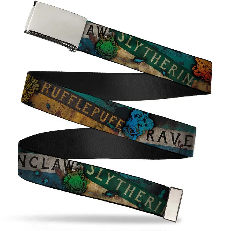 Chrome Buckle Web Belt - Hogwarts House Banners & Logos Webbing