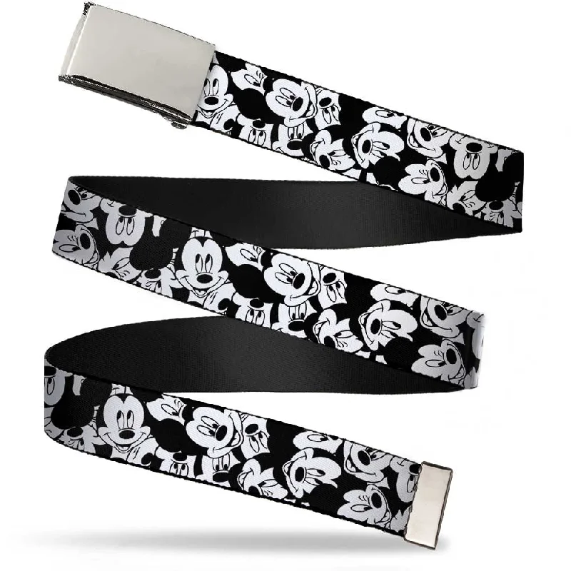 Chrome Buckle Web Belt - Mickey Mouse Expressions Stacked White/Black Webbing