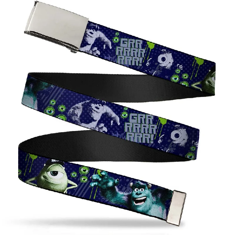 Chrome Buckle Web Belt - Monsters University Sully & Mike Poses/GRRRRR! Webbing