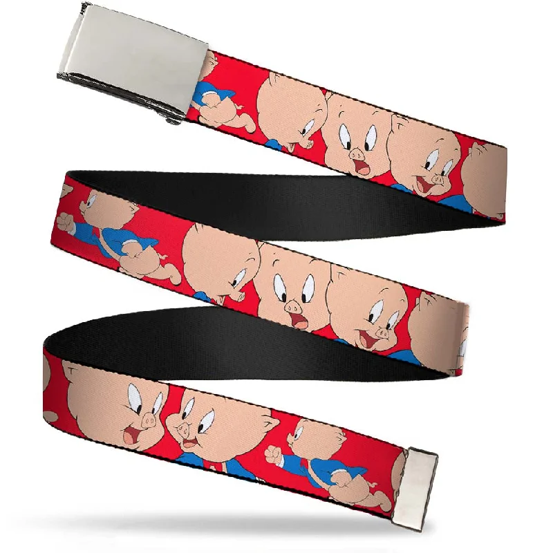 Chrome Buckle Web Belt - Porky Pig Expressions Red Webbing