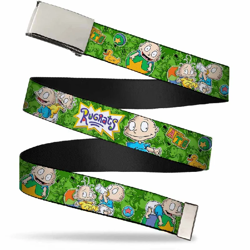 Chrome Buckle Web Belt - RUGRATS Tommy & Dill Poses Greens Webbing