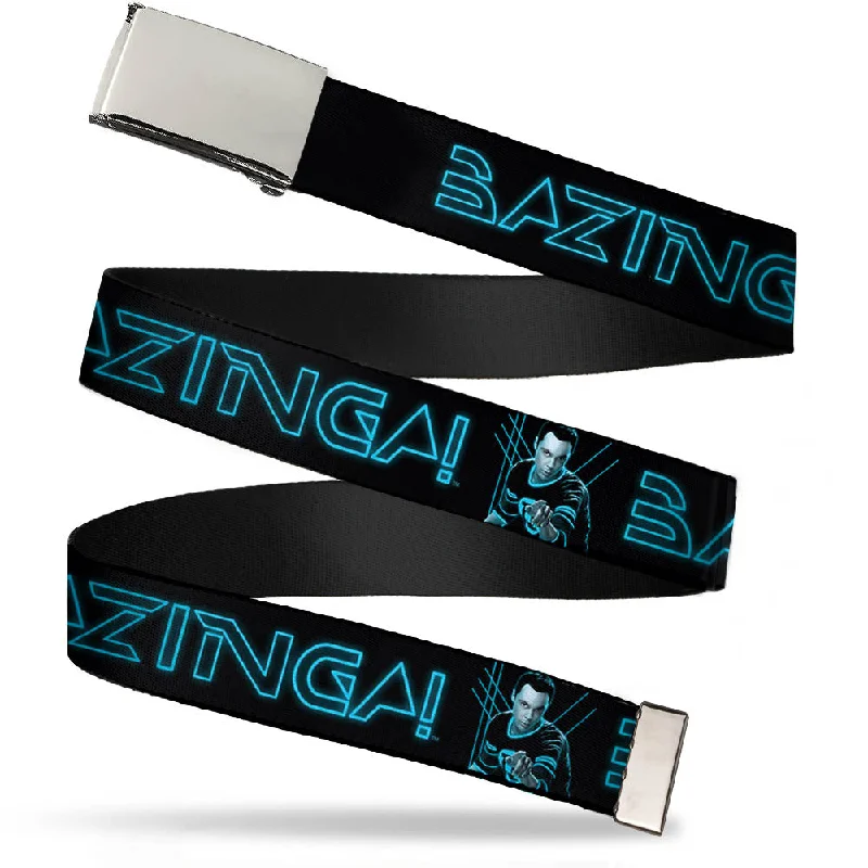 Chrome Buckle Web Belt - Sheldon/BAZINGA! Black/Blue Glow Webbing