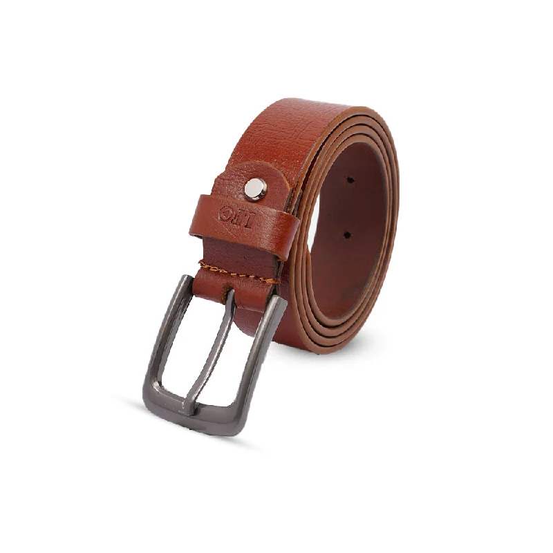 Men's Rich Brown Leather Belt with Silver Buckle