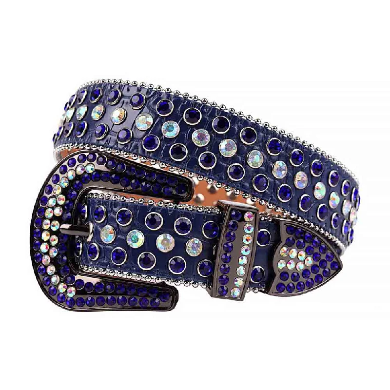 Rhinestones Leather Belt Blue With Multi And Blue Stones