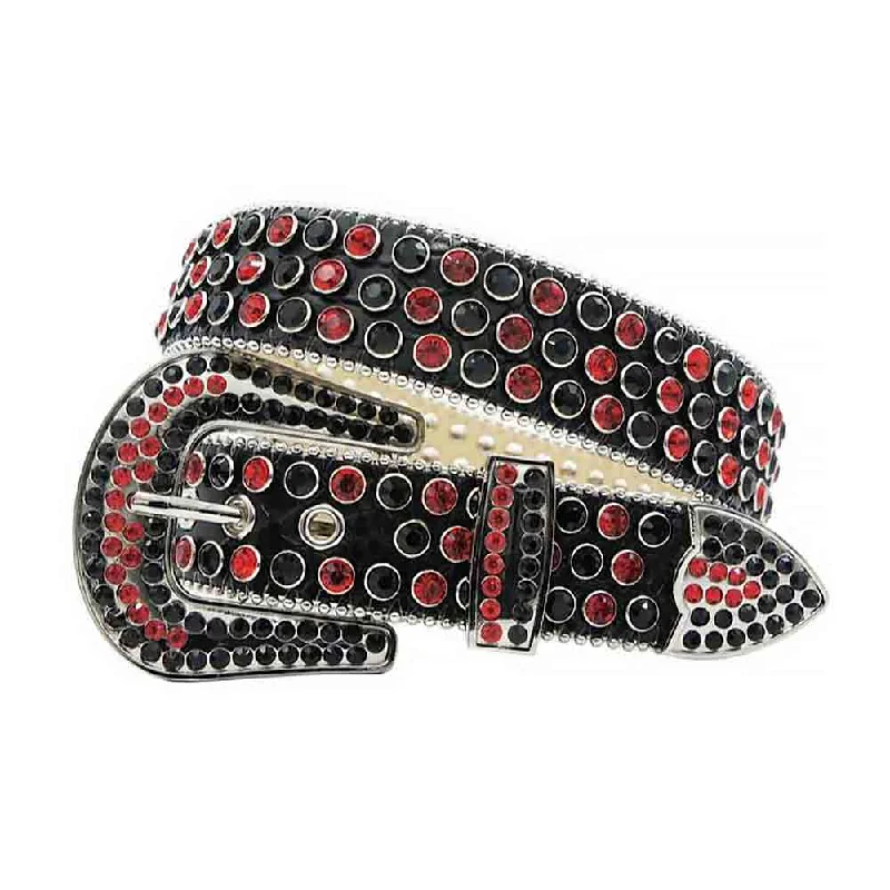 Rhinestones Leather Belt Red and Black Stone