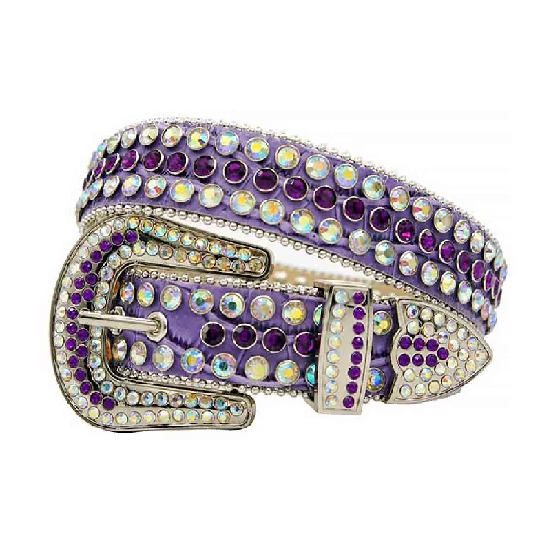 Rhinestones Leather Belt Purple with Multi Stones