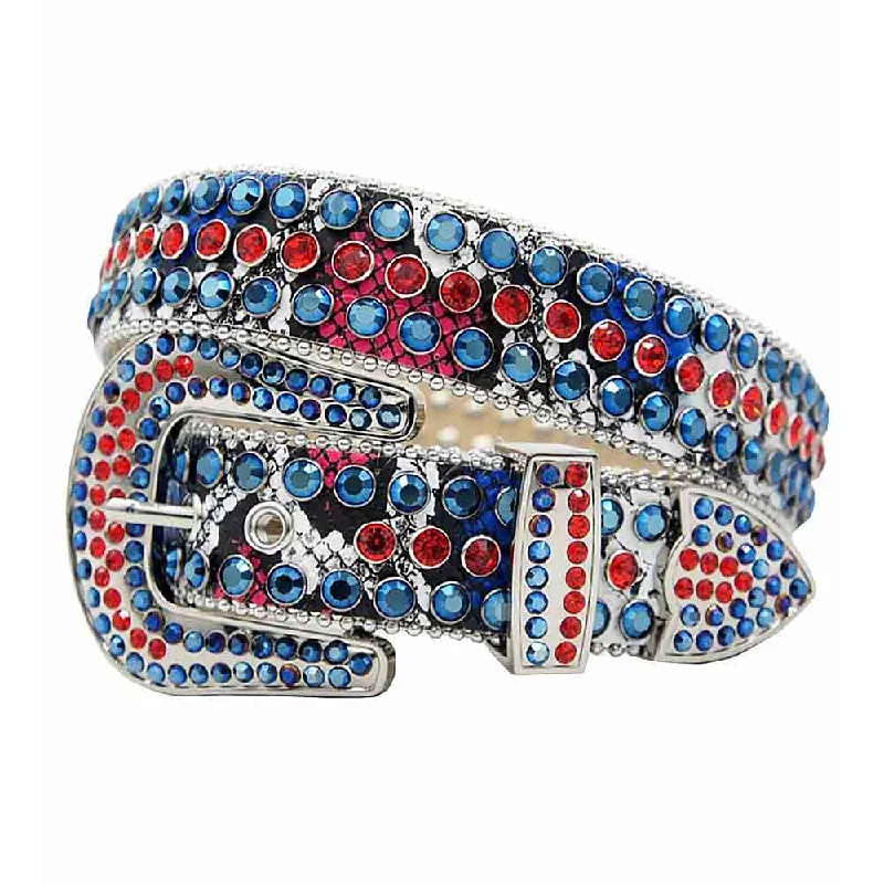 Rhinestones Leather Belt Snake Multi With Red Blue Stones