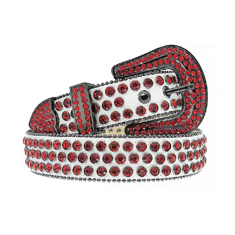 Rhinestones Leather Belt White Red Gray