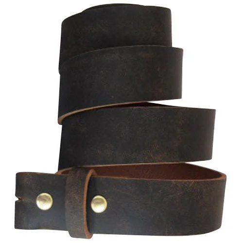 Distressed Black- Genuine Full Grain Buffalo Leather Interchangeable Belt Strap. STRAP ONLY!