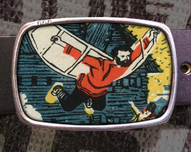 Flying Bearded Man Vintage Block Print Belt Buckle