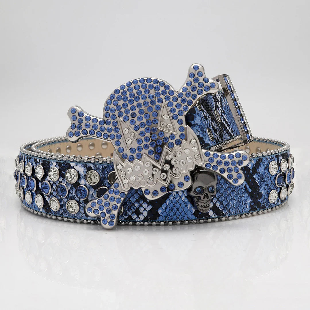 Gengar Buckle Snake Blue Strap Belt with Blue Studded Rhinestones