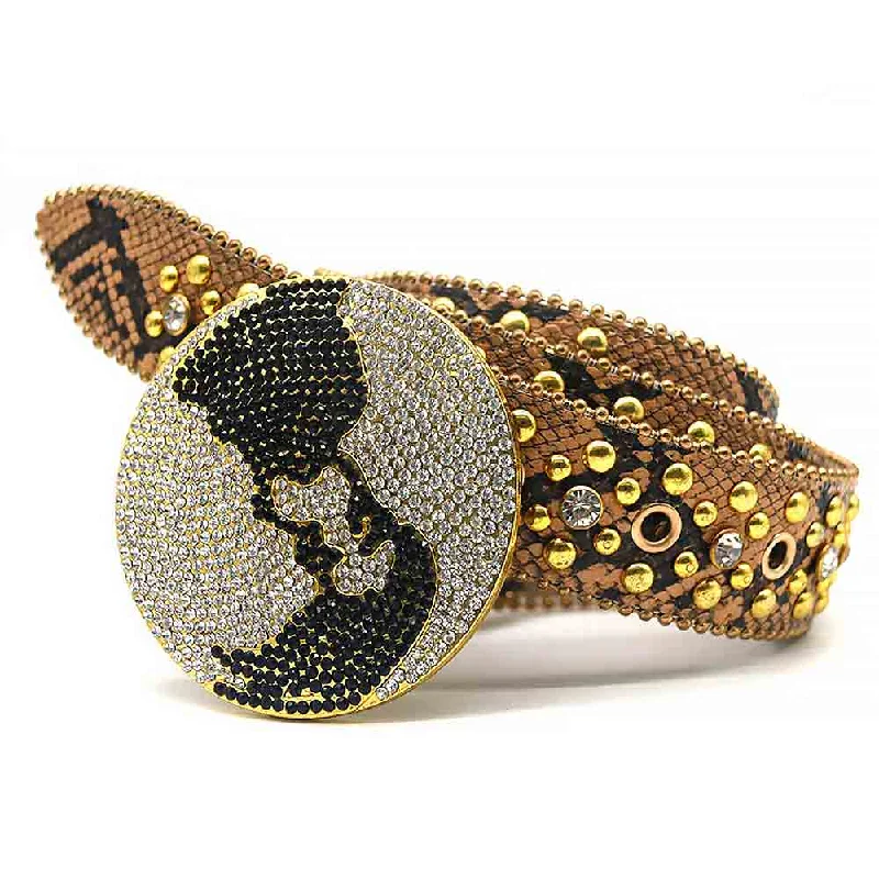 Globe Gold Matte Diamond Belt With Gold & Transparent Rhinestones