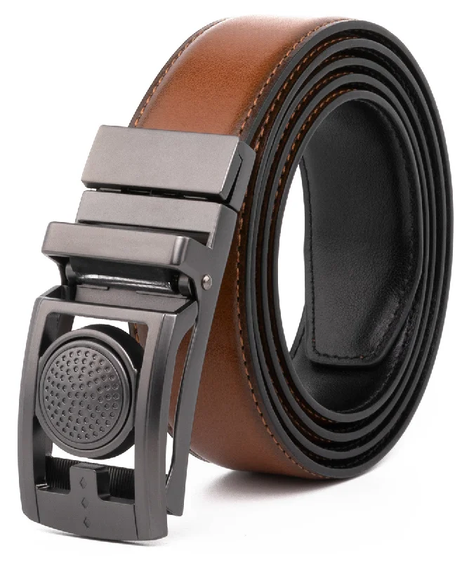 Golf Leather Belt,Mens Reversible Belt No Holes Ratchet Belt with Gift Box 46"