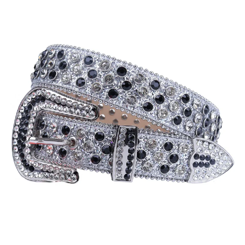 Grey Shiny Strap With Black & Silver Rhinestone Belt