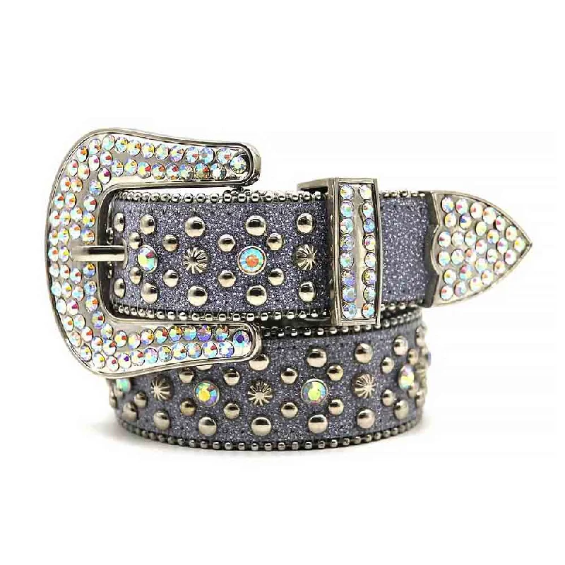 Grey Strap With Shiny Crystal Multi Rhinestone Belt