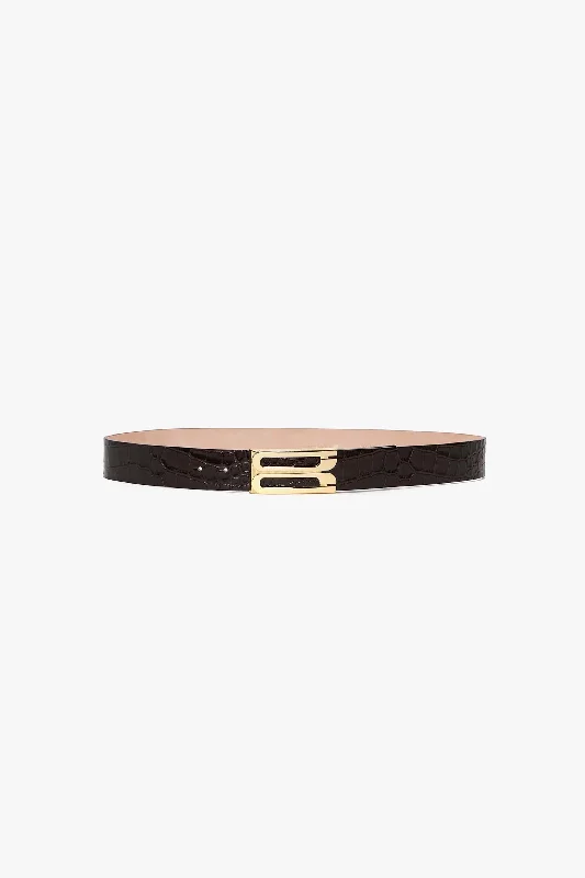 Jumbo Frame Belt In Espresso Croc Embossed Calf Leather