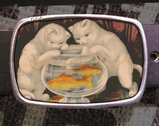 Victorian Kittens Fishing Belt Buckle