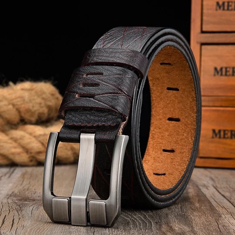 Men strap leather pin buckle belts