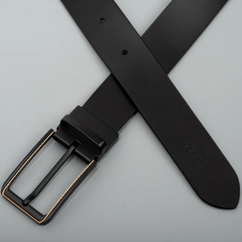 Men Slic Formal Matt black Buckle Genuine Leather Belt