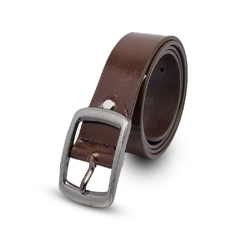 Men's Brown Leather Belt with Square Buckle