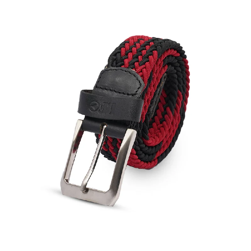 Men's Casual Stretch Red & Black Braided Belt