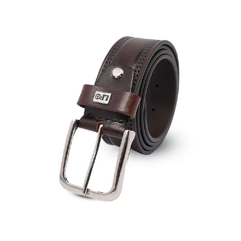 Men's Brown Leather Sleek Belt with Silver Buckle