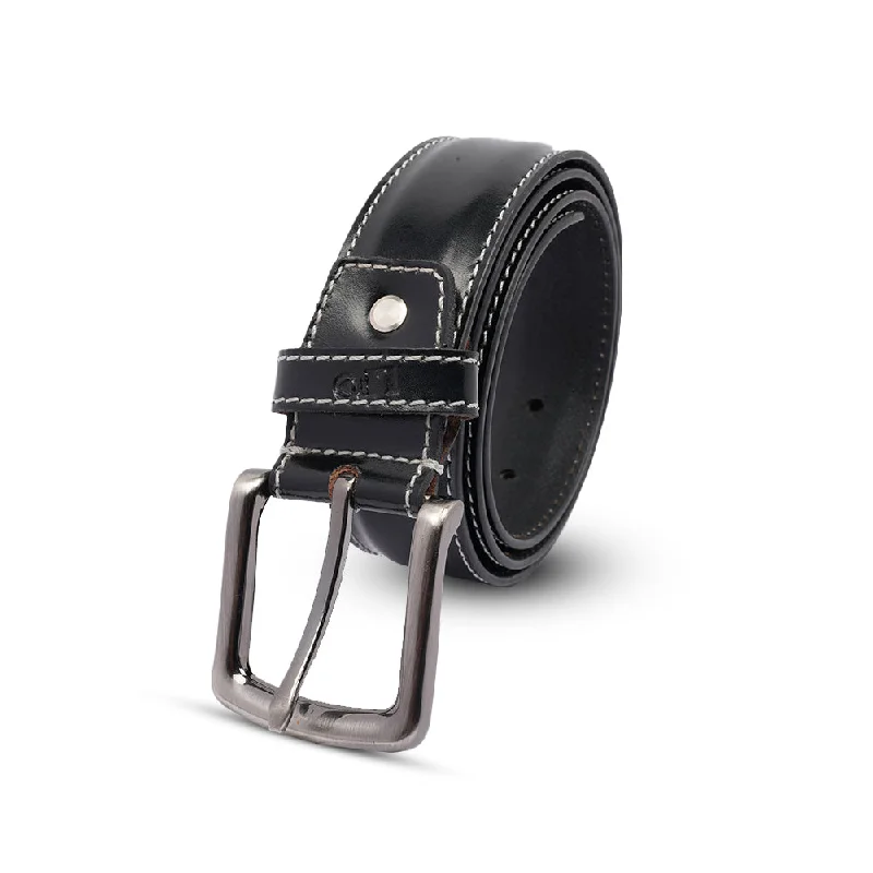 Men's Black Leather Belt with Silver Buckle