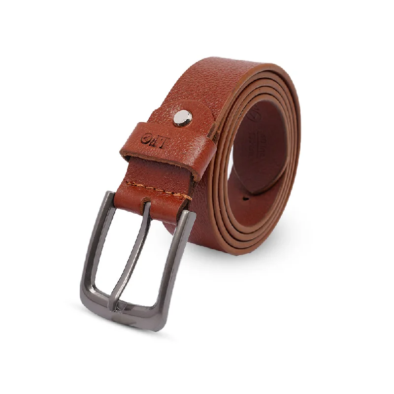 Men's Rich Brown Leather Belt with Silver Buckle