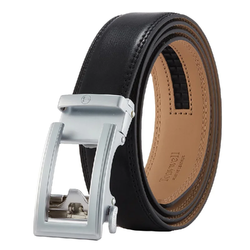 Mens Dress Belt Black Belt Silver Buckle 35mm