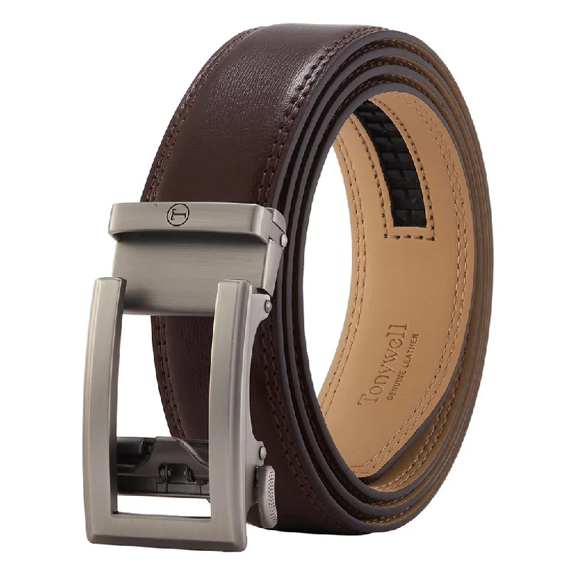 Mens Dress Belt Coffee Brown Belt Gun Buckle 35mm