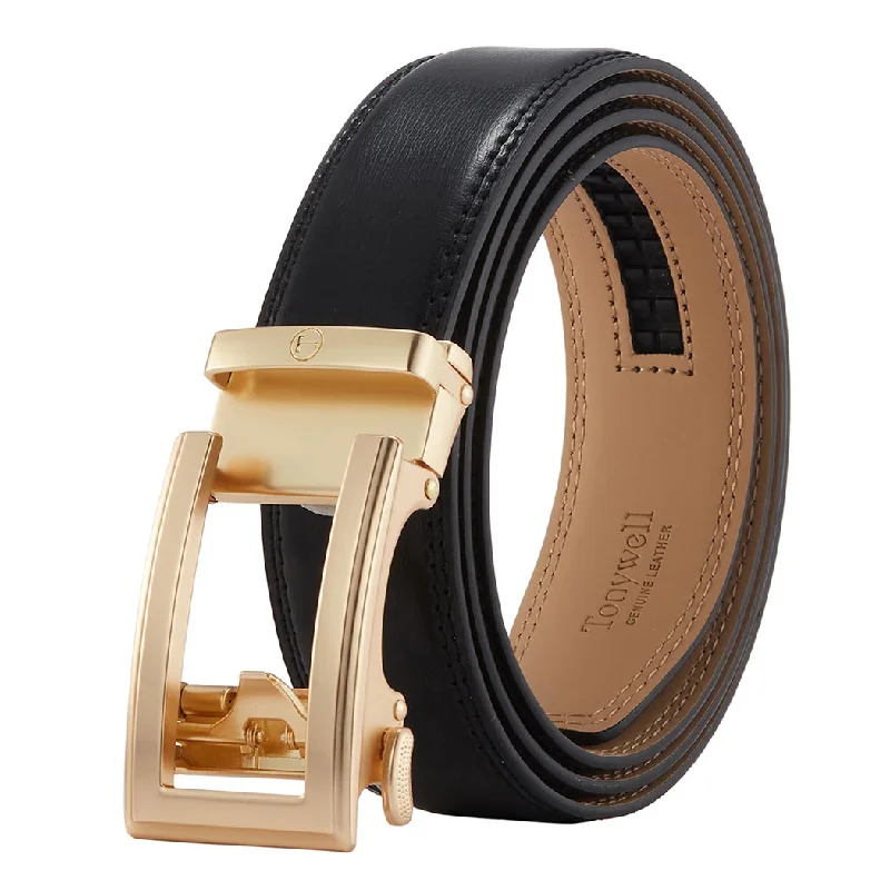 Mens Dress Belt Black Belt Gold Buckle 35mm