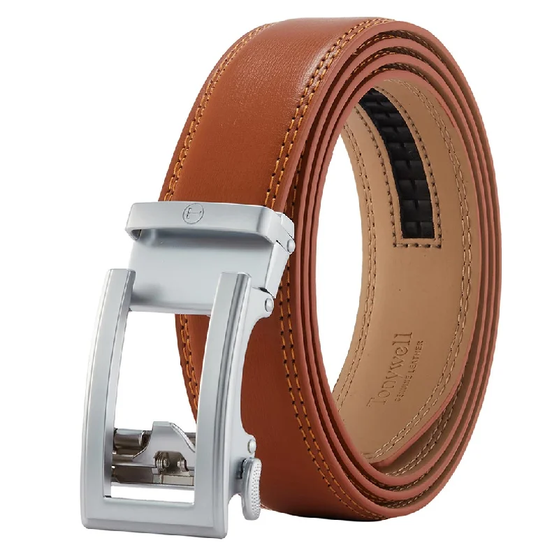 Mens Dress Belt Light Brown Belt Silver Buckle 35mm