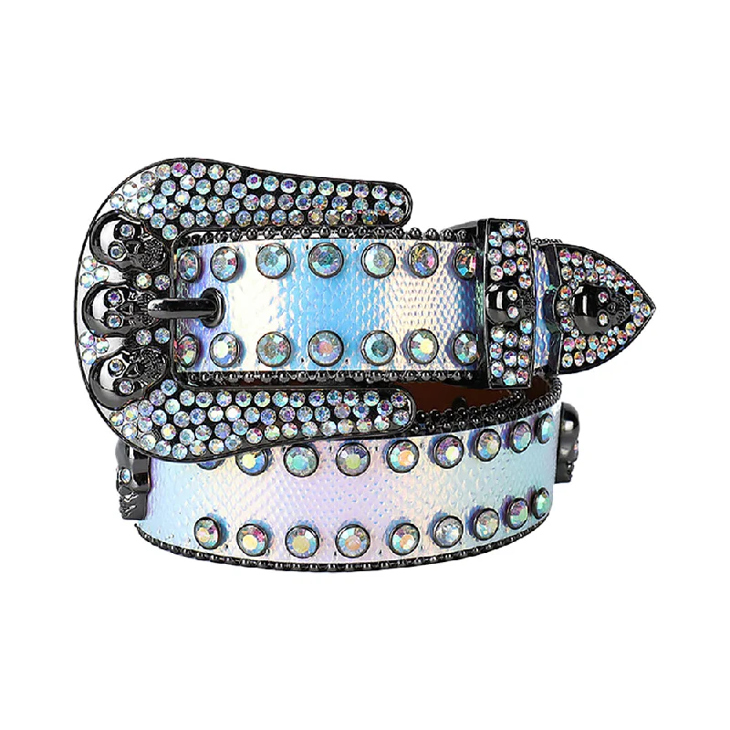 Multi Skull Buckle With Multi Rhinestone Belt