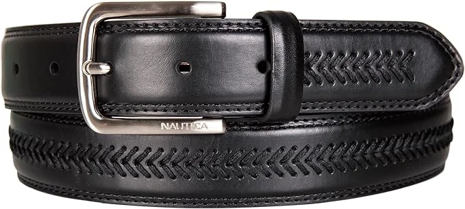 Nautica Men's Bold Fashion and Dress Leather Belt with Metal Buckle