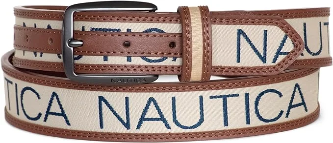 Nautica Men's Fashion Signature & Casual Overlay Leather Belts