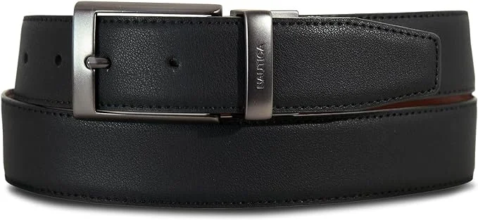 Nautica Men's Reversible Leather Casual and Dress Belts with Metal Buckle 