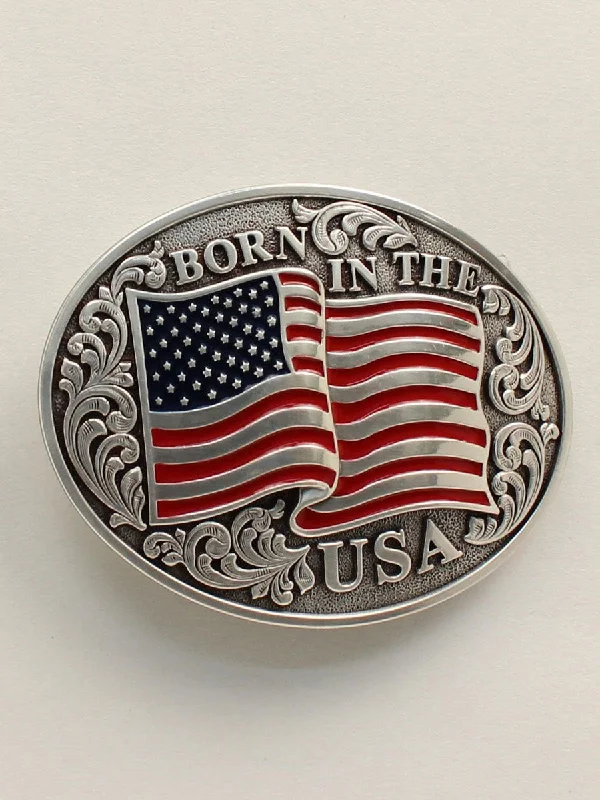 Nocona 37594 Mens Oval Smooth Edge Flag Born In USA Buckle