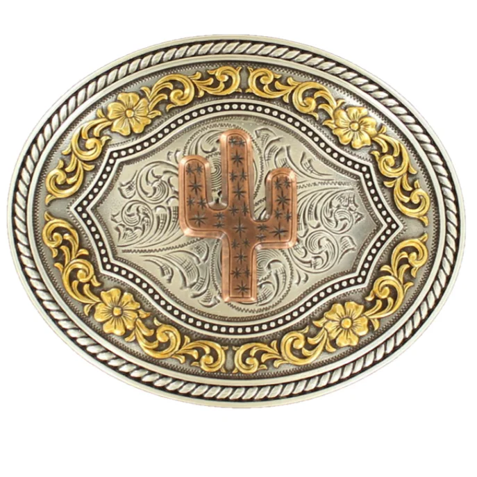 Nocona Mens Floral Cactus Oval Belt Buckle