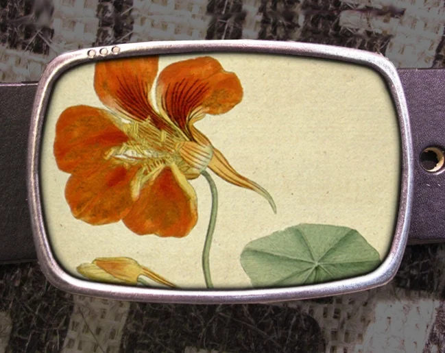 Orange Flowers Nasturtium Belt Buckle