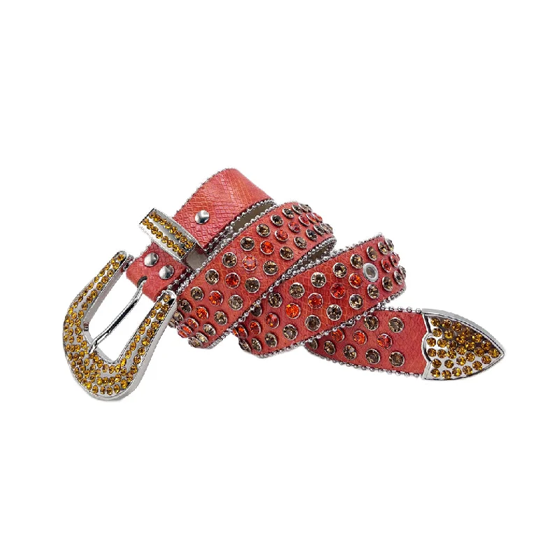 Orange Strap With Shiny Red & Golden Studded Rhinestone Belt