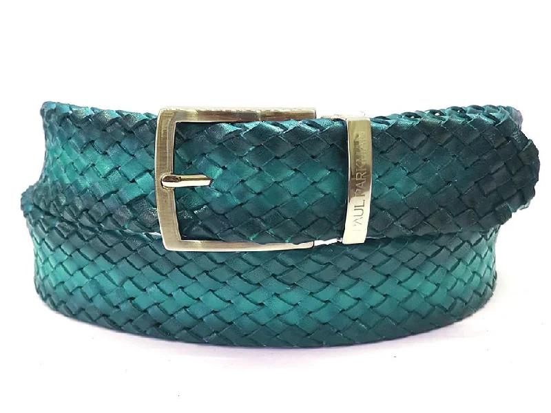 PAUL PARKMAN Men's Woven Leather Belt Turquoise (ID#B07-TRQ)