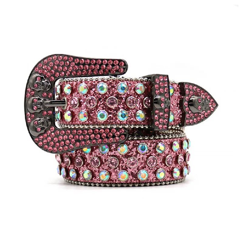 Pink Skull Buckle With Pink & Multi Rhinestone Belt