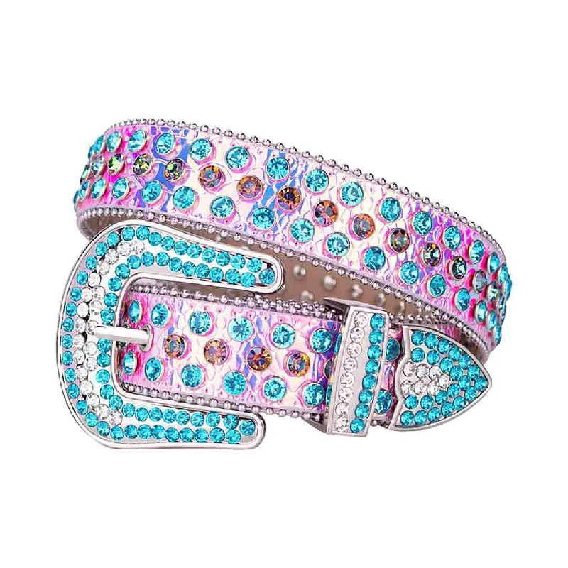 Pink Strap With Red & Blue Shiny Rhinestone Belt