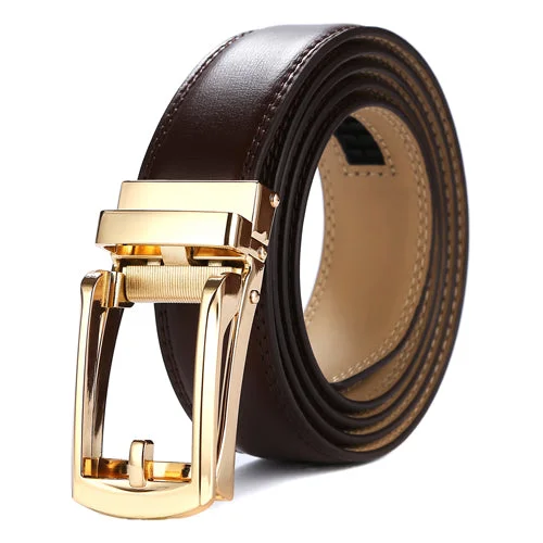 brown belt with gold buckle