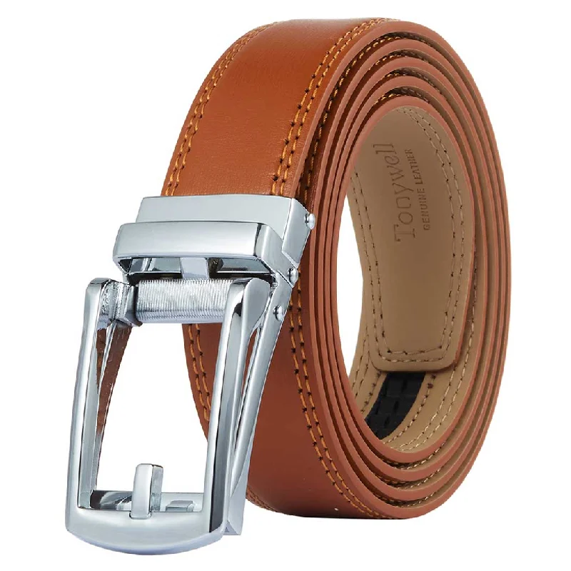 light brown belt with silver buckle