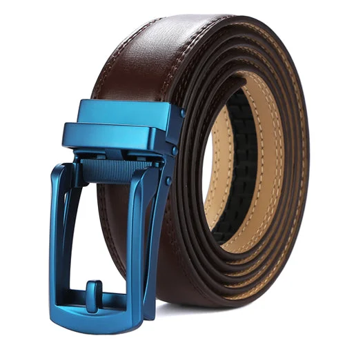 brown belt with blue buckle