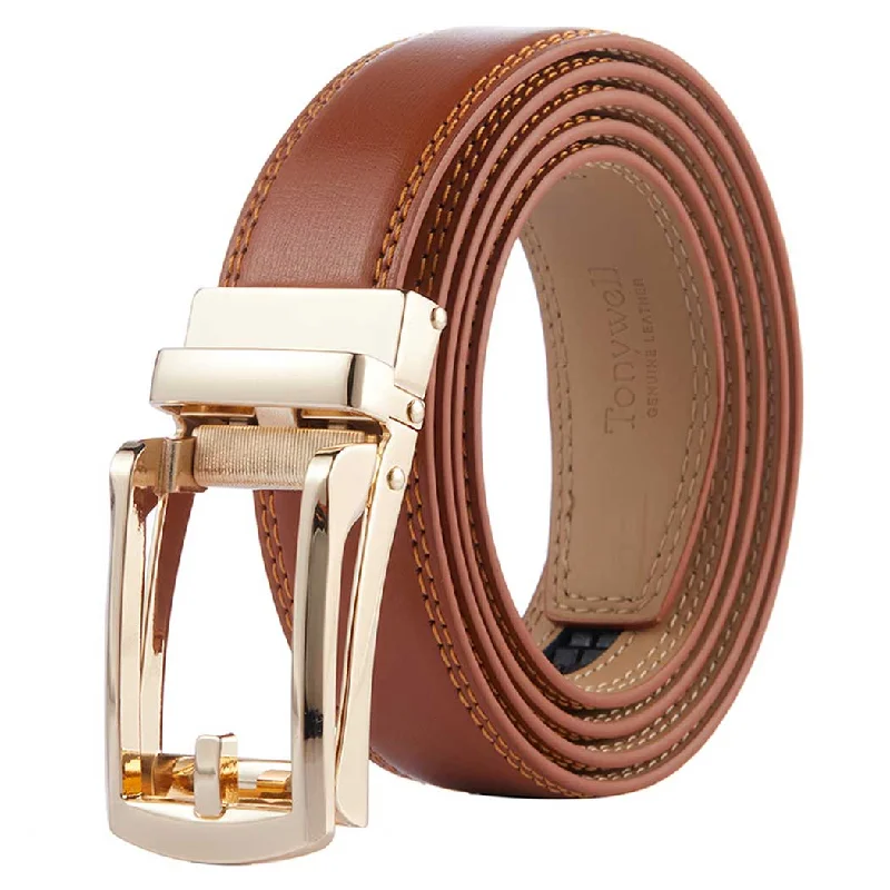 light brown belt with gold buckle